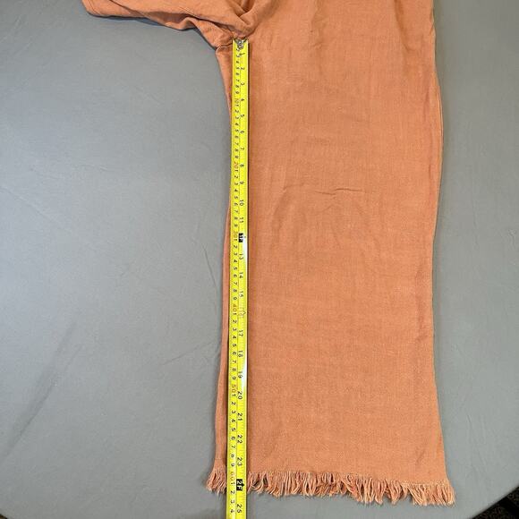 Umgee Small Orange Wide Leg Linen Blend Elastic Waist Freyed Hem Pants Pockets - Picture 3 of 9